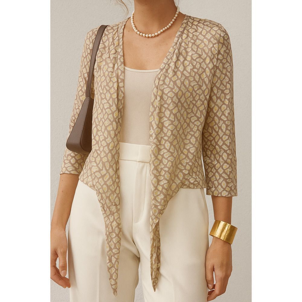 Chico’s Travelers Collection Open Front Cardigan Jacket Gold Taupe Size Small